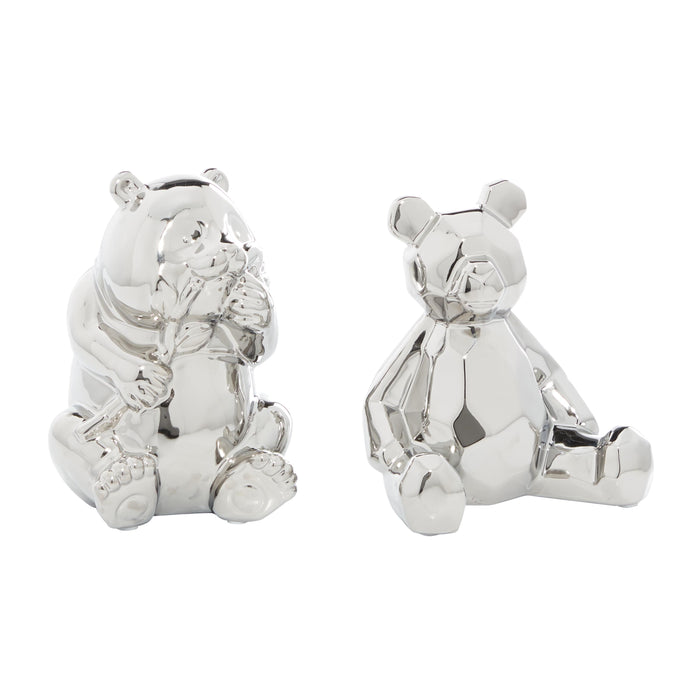 Sculpture d'ours argenté de 8 po en céramique - ensemble de 2