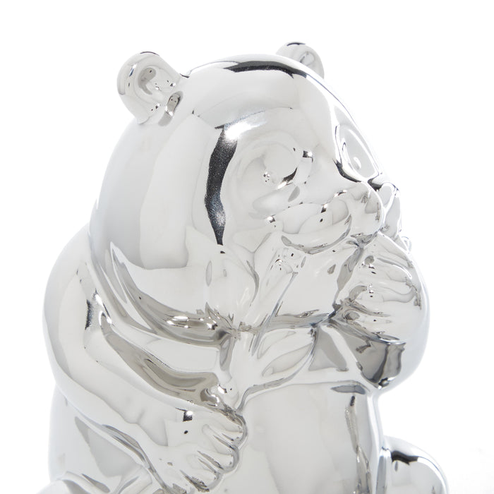 Sculpture d'ours argenté de 8 po en céramique - ensemble de 2