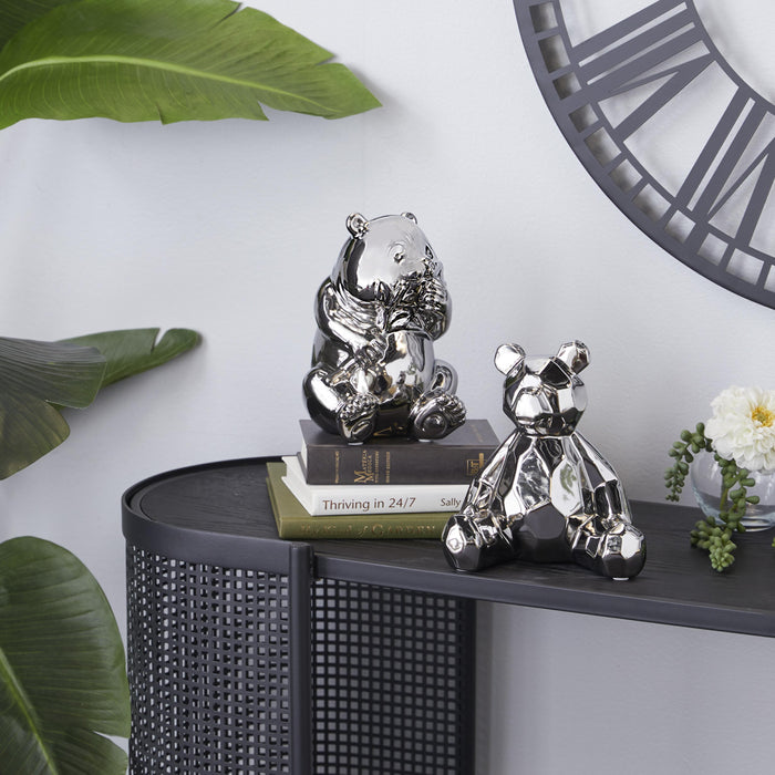 Sculpture d'ours argenté de 8 po en céramique - ensemble de 2