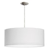 Luminaire suspendu de Dainolite de 22 po de diamètre avec abat-jour cylindrique blanc qui diffuse la lumière, fini chromé satiné et 3 ampoules