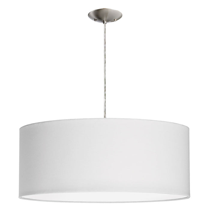 Luminaire suspendu de Dainolite de 22 po de diamètre avec abat-jour cylindrique blanc qui diffuse la lumière, fini chromé satiné et 3 ampoules