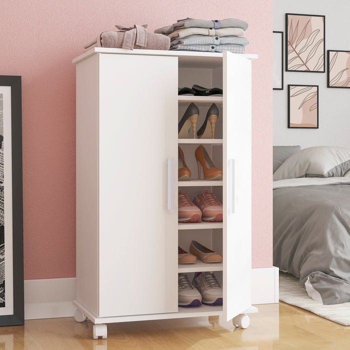 Armoire à chaussures innovatrice mobile Catalonia de Manhattan Comfort avec 6 tablettes - blanche