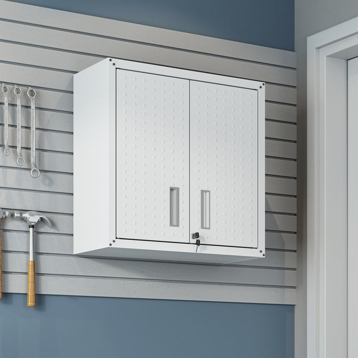 Armoire flottante Fortress de Manhattan Comfort de 30 po en métal texturé avec tablettes réglables pour le garage - blanche