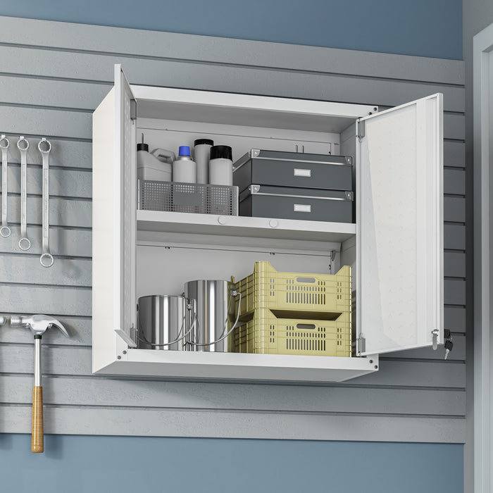 Armoire flottante Fortress de Manhattan Comfort de 30 po en métal texturé avec tablettes réglables pour le garage - blanche