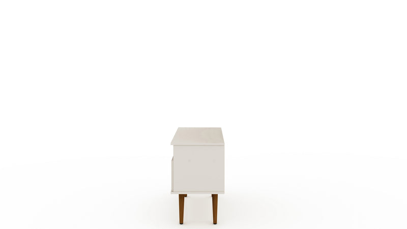 Meuble pour téléviseur Tribeca de Manhattan Comfort de 35,43 po de style moderne du milieu du 20e siècle avec pattes en bois massif - blanc cassé