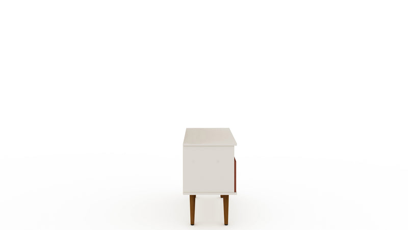 Meuble pour téléviseur Tribeca de Manhattan Comfort de 35,43 po de style moderne du milieu du 20e siècle avec pattes en bois massif - blanc cassé et rose orangé Terra
