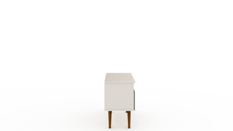 Meuble pour téléviseur Tribeca de Manhattan Comfort de 35,43 po de style moderne du milieu du 20e siècle avec pattes en bois massif - blanc cassé et vert menthe