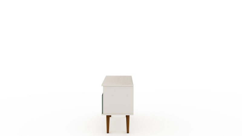 Meuble pour téléviseur Tribeca de Manhattan Comfort de 35,43 po de style moderne du milieu du 20e siècle avec pattes en bois massif - blanc cassé et vert menthe