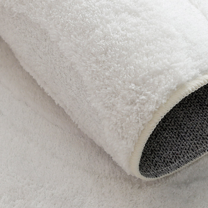 Tapis Lavable A Poils Longs Motif Vagues Blanc Perle 8'x10'