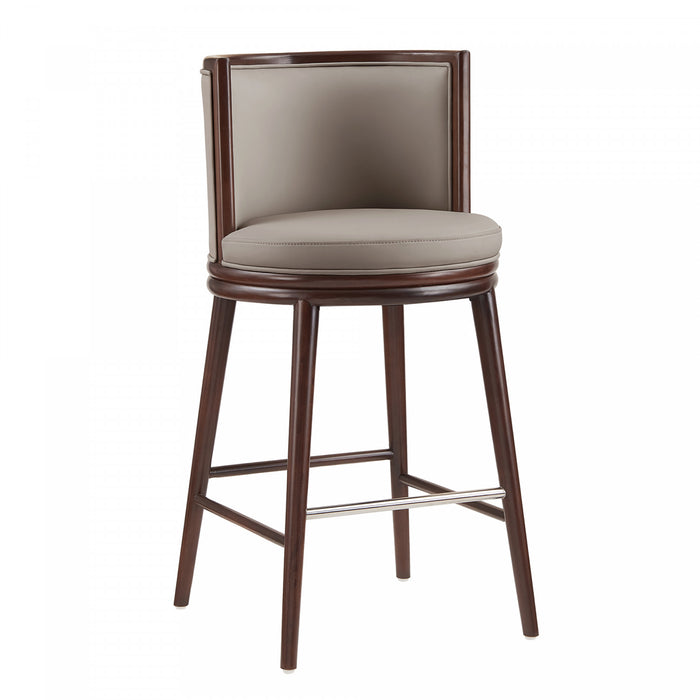 Tabouret de bar moderne en bois avec assise rembourree Evalyn, coloris taupe