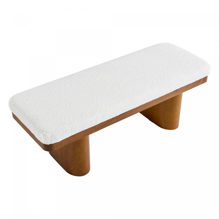 Olivia Banc Ottoman en Bois de 47,5\" avec Tissu en Velours Teddy et Pieds en Bois, Marron
