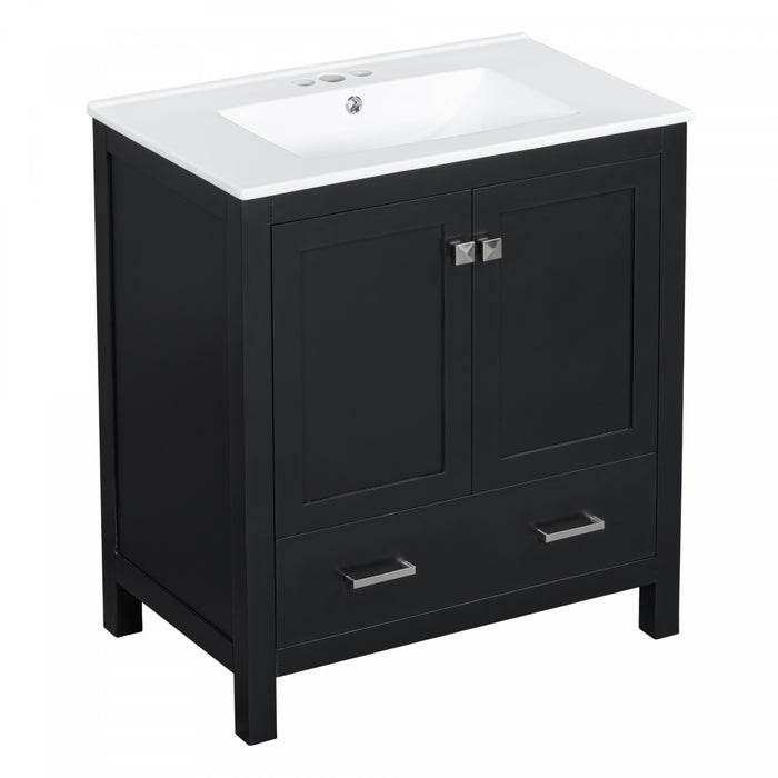 Madeline Meuble de salle de bain 60 pouces a double vasque en ceramique avec rangement intelligent, Noir