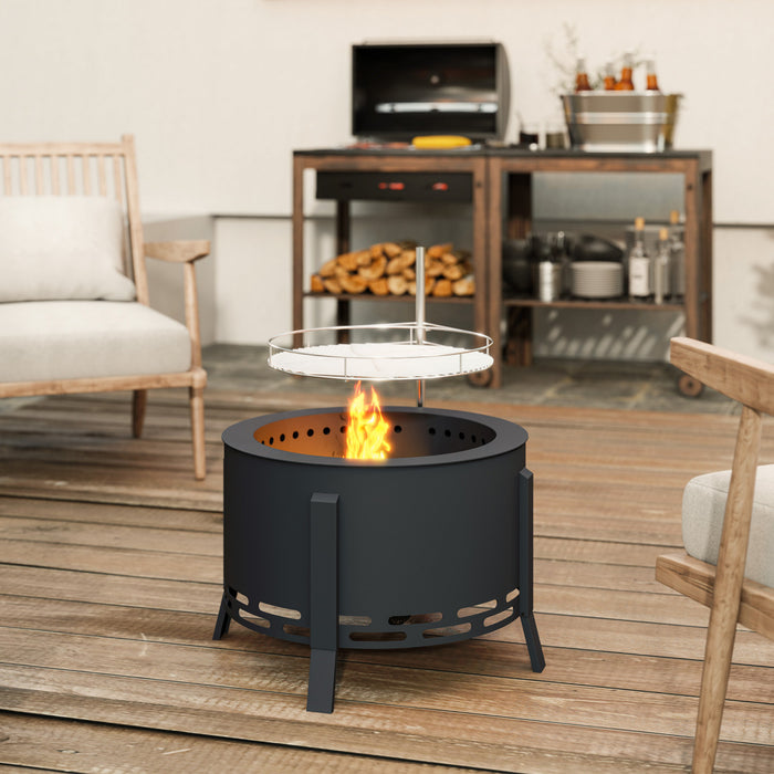 Outsunny Foyer D'exterieur Avec Grille De Cuisson, Recuperateur De Cendres