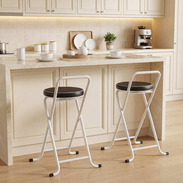 HOMCOM Lot de 2 Tabourets de Bar Pliables, Siege en PU, Noir