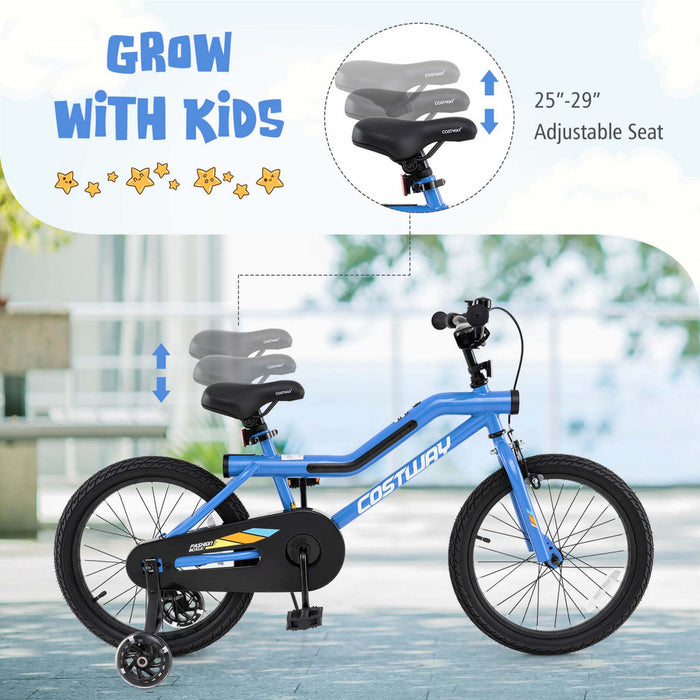 Costway 18\" Led Eclaire Velo Pour Enfants Avec Siege Reglable Coaster Frein Roues D'entrainement Bleu