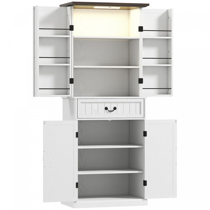 HOMCOM Armoire de cuisine avec eclairage, meuble de rangement, blanc