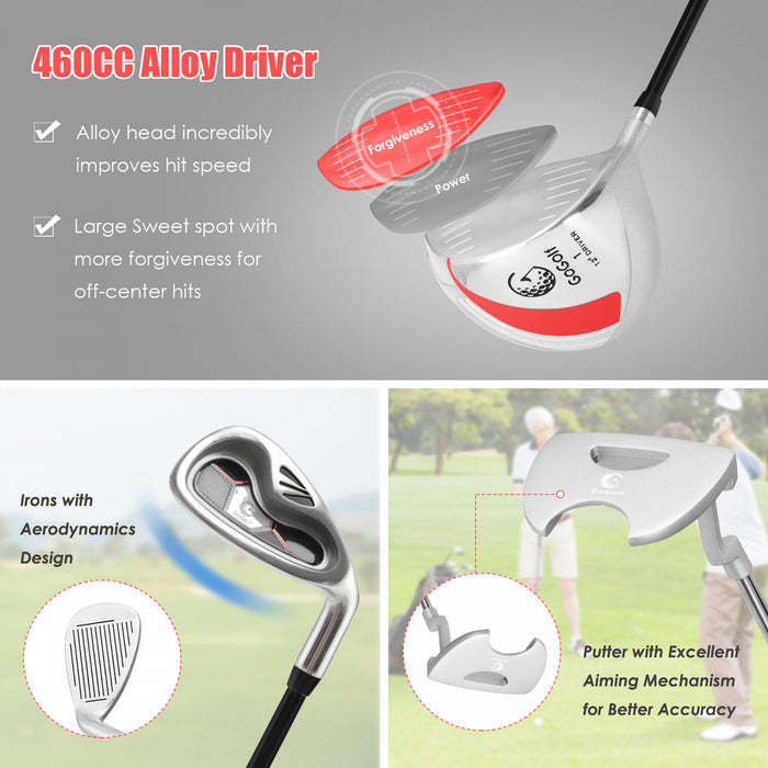 Femmes Completes Clubs De Golf Ensemble 10 Pieces Comprend Alliage Chauffeur Rouge
