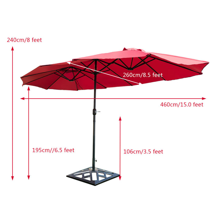 Costway Parasol de marche exterieur 15' double-face Twin Patio avec manivelle Vin