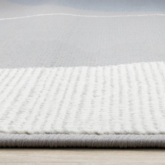 Carpette Forte bleue, grise et blanche à motif géométrique de demi-cercles - 7 pi 9 po x 10 pi 6 po