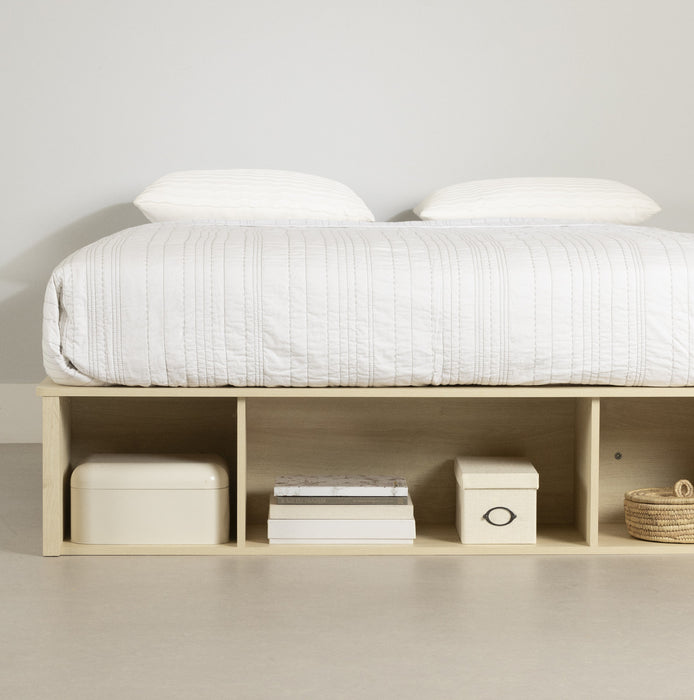 Avilla Lit Avec Paniers De Rangement En Osier Inclus - Chene Blanchi