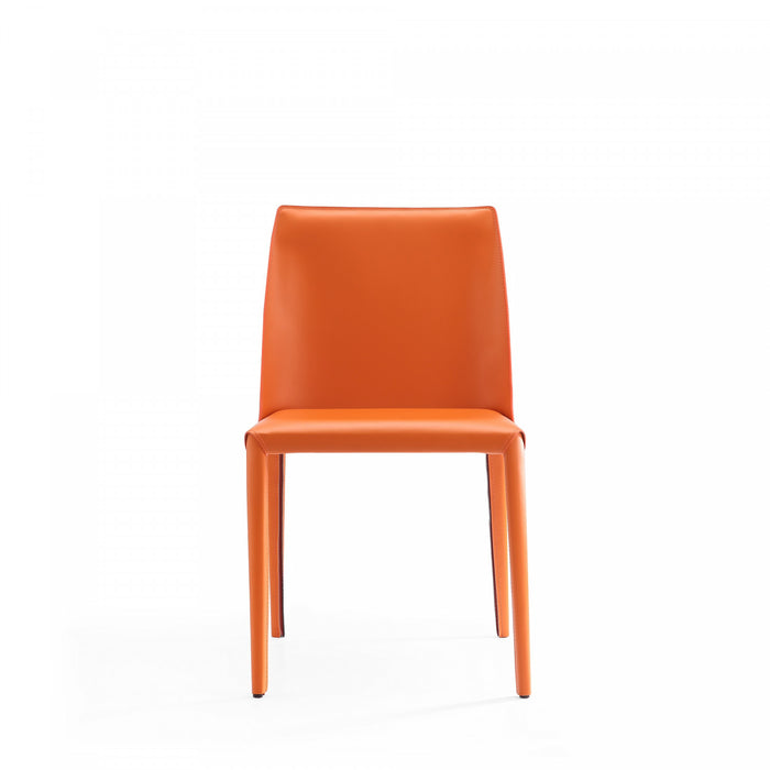 Chaise de salle a manger moderne en cuir vegetalien Paris, corail - Lot de 4