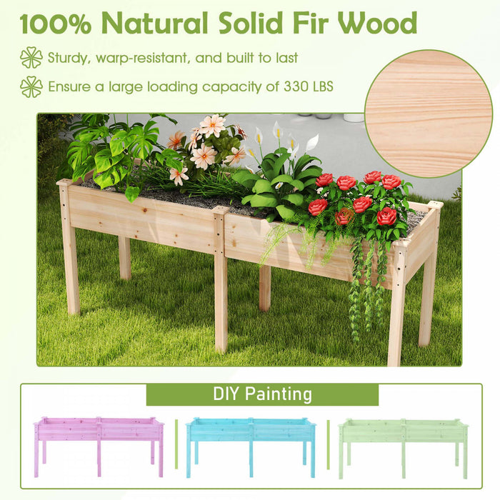 Lit De Jardin Eleve Costway Exterieur Avec Les Jambes 73x23x30in Boite De Planteur En Bois Avec Panneau Diviseur Beige