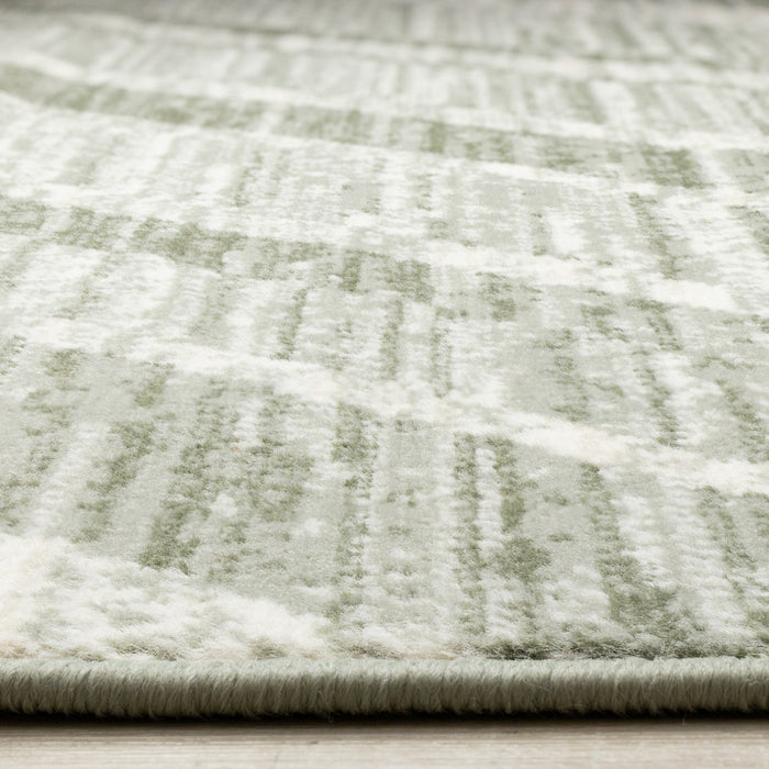 Tapis Florence vert et blanc a motif chevron vieilli, 7'9\" x 10'6\"
