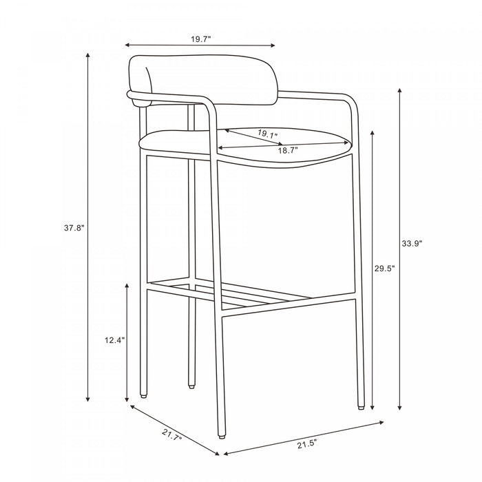 Tabouret de bar en metal rembourre style mid-century moderne, coloris curcuma