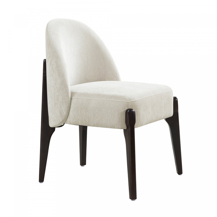 Chaise laterale contemporaine moderne Oslo en bois et chenille creme - Lot de 2