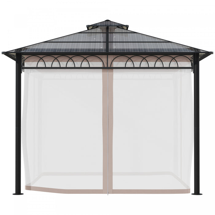 Outsunny Gazebo A Double Toit Rigide 9 X 10' Avec Moustiquaires Et Rideaux