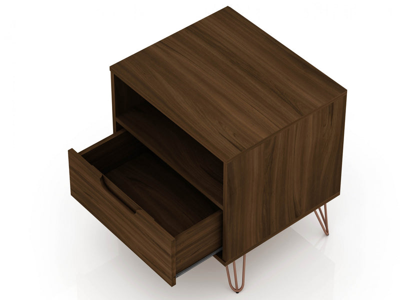 Table de nuit Rockefeller Mid-Century Modern 20\" en brun chataigne (1 tiroir) - Lot de 2