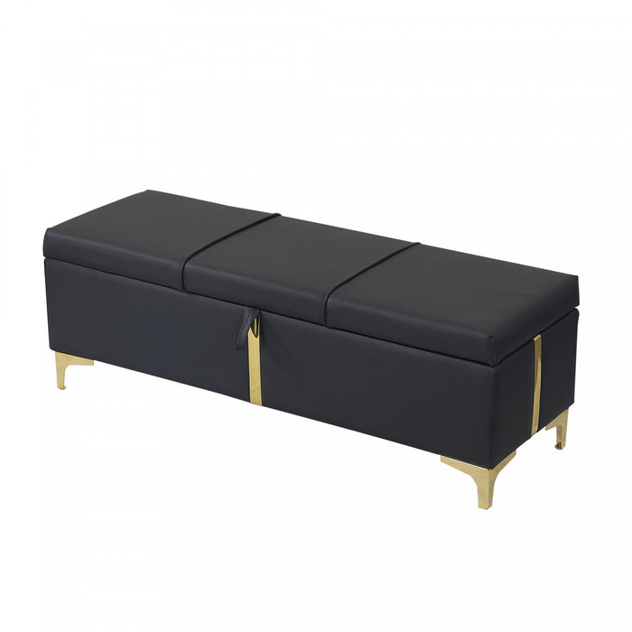 Banc Coffre De Rangement Tony En Velours Doux Avec Pieds Metalliques, Noir