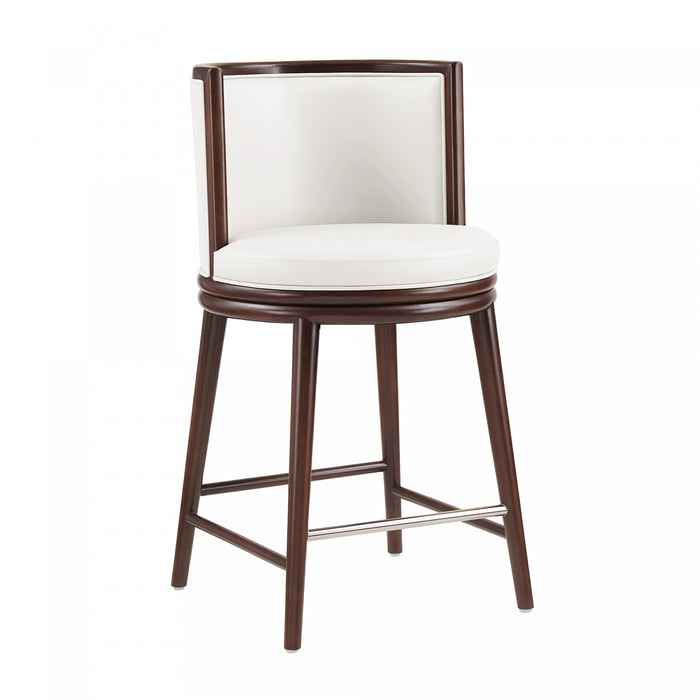 Tabouret de comptoir moderne en bois avec revetement en tissu blanc Evalyn