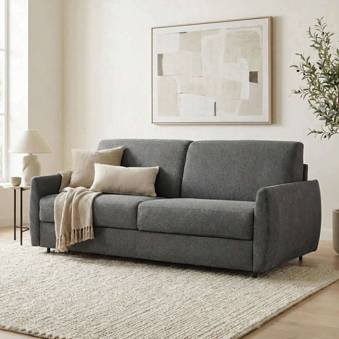 Enzo 73 po. Canape-lit italien en tissu avec matelas mousse memoire et accoudoirs arrondis - Gris fonce