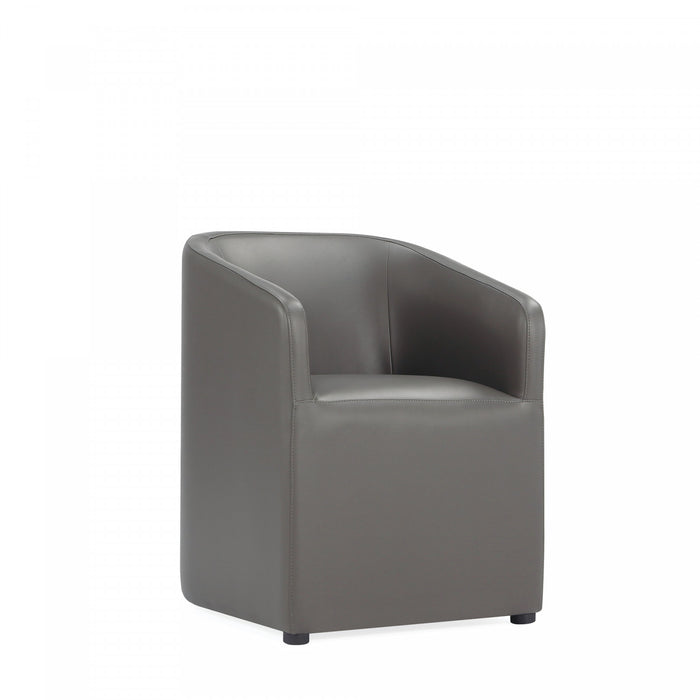 Fauteuil moderne Anna Round en cuir vegetalien graphite - Lot de 2