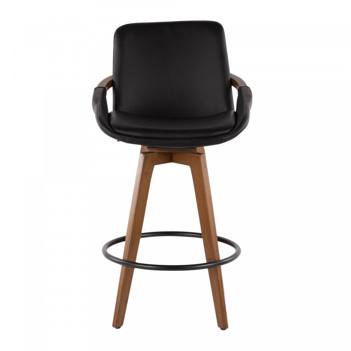Tabouret moderne du milieu du 20e siècle Cosmo de hauteur comptoir en similicuir - noyer et noir