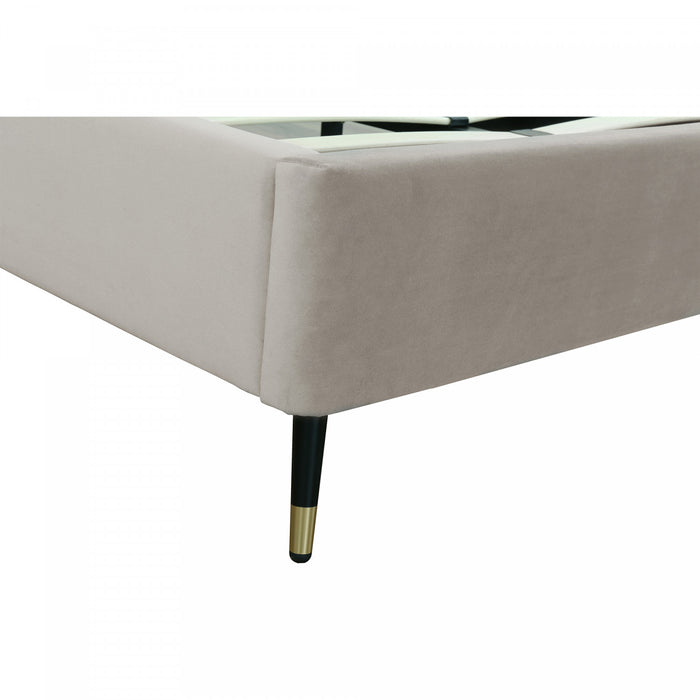 Lit double moderne Crosby en velours capitonne coloris grege