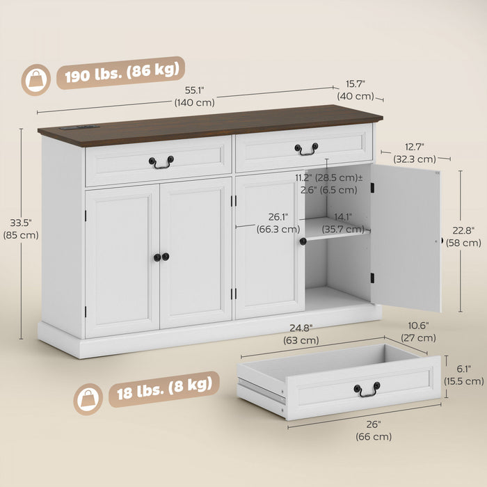 HOMCOM Buffet avec Station de Chargement, 55\", Blanc