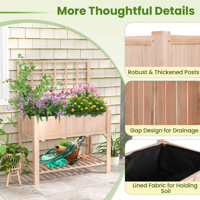 Costway Souleve Lit De Jardin Eleve Boite De Planteur En Bois W / Trellis Et Etagere De Stockage Ouverte
