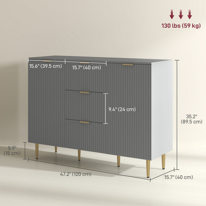 HOMCOM Buffet avec 3 tiroirs et etageres reglables, Gris