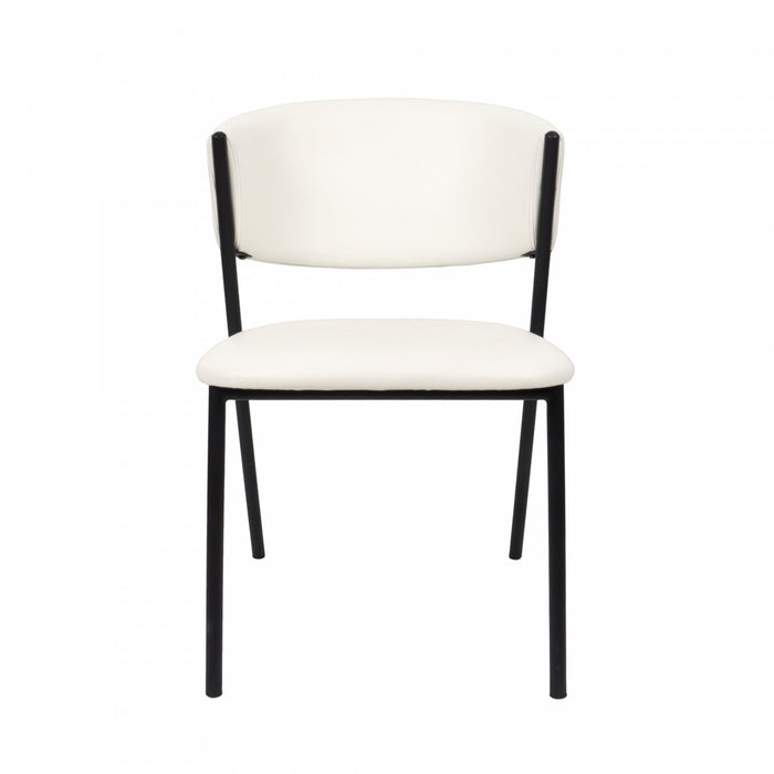 Chaise laterale contemporaine moderne en cuir vegetalien et metal Drift, ivoire - Lot de 4