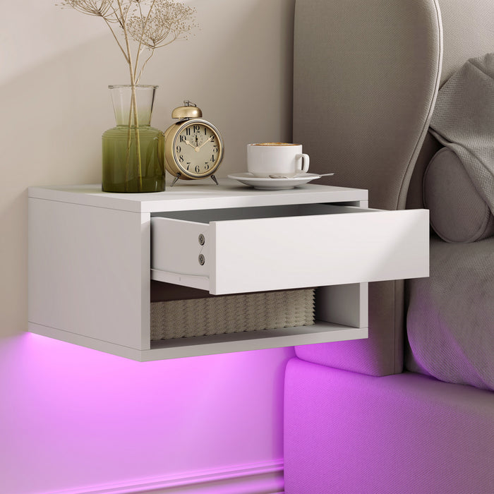 HOMCOM Lot de 2 tables de chevet murales LED RGB controle par application