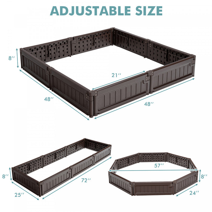 Cloture De Jardin, Bordures Pour Jardin Avec Fond Ouvert, Cloture De Jardin Plastique Avec Connexions Solides Par Charnieres, Configuration Flexible, Pour Jardin, Arriere-cour Et Serre, Avec 8 Panneaux, Marron