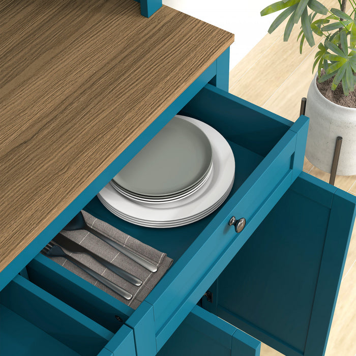 HOMCOM Armoire de Cuisine 71\", Buffet avec Espace Micro-ondes, Bleu fonce