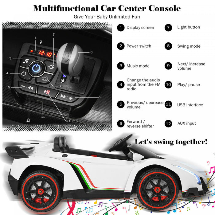 Costway 12v 2-siege Lamborghini Enfants Sous Licence Rouler Sur La Voiture W / Rc & Swing Fonction Blanche