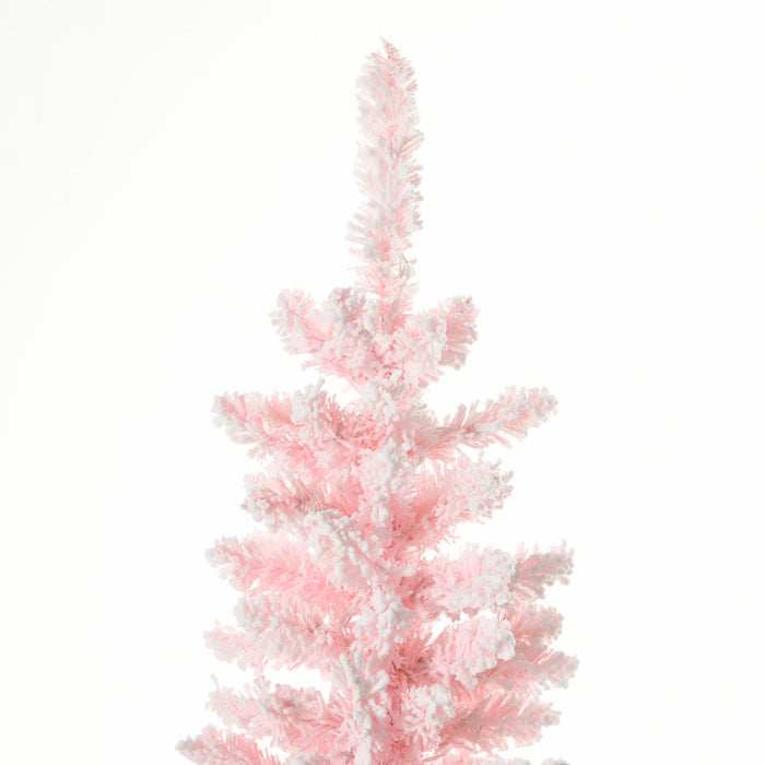 Homcom Sapin De Noel Artificiel Floque De Neige De 6 Pi Avec Lumiere, Rose