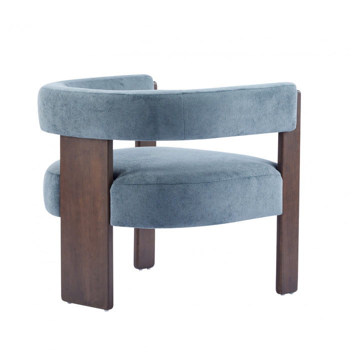 Olivia Fauteuil d’appoint rembourre en velours avec dossier cylindrique et structure en bois de caoutchouc, bleu