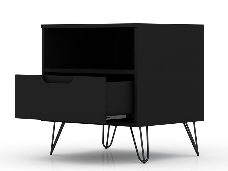 Table de nuit Rockefeller Mid-Century Modern 20\" en noir (1 tiroir) - Lot de 2