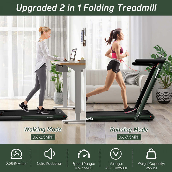 Tapis De Course Pliable 2 En 1superfit – Moteur 2,25 Cv – Double Ecran – Haut-parleur Bluetooth