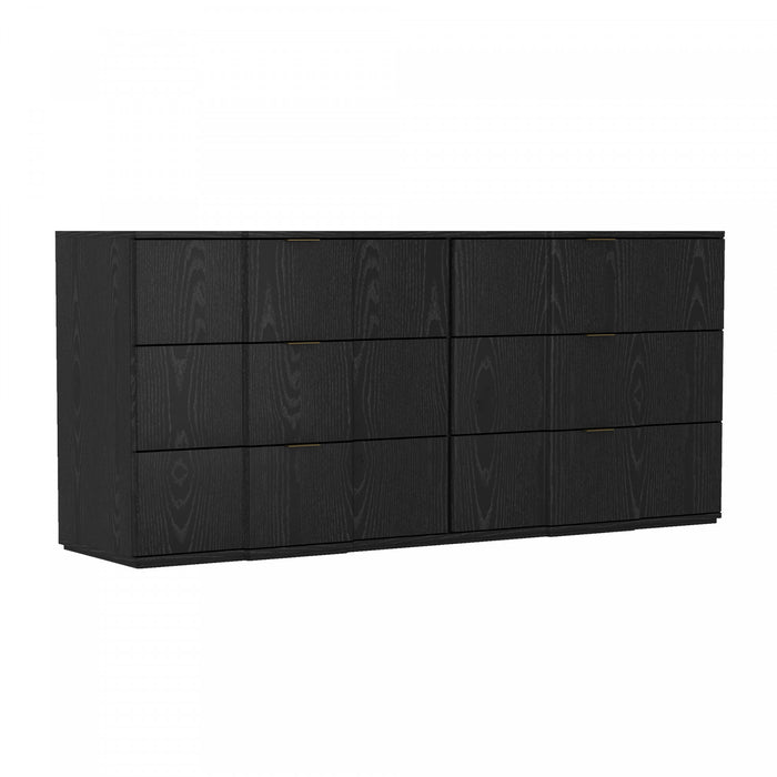 Commode Clive style milieu du siecle 72\" en noir et or (6 tiroirs)